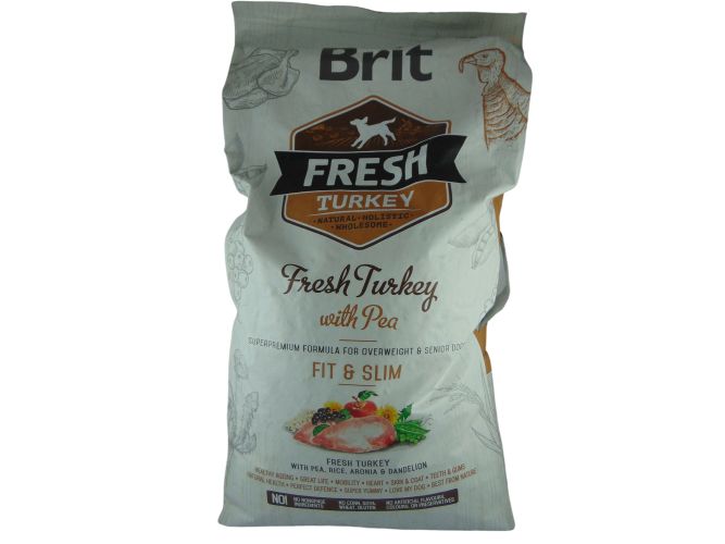 Brit Fresh Overweight & Senior Dogs Fit & Slim - Pulyka és borsó  12 kg