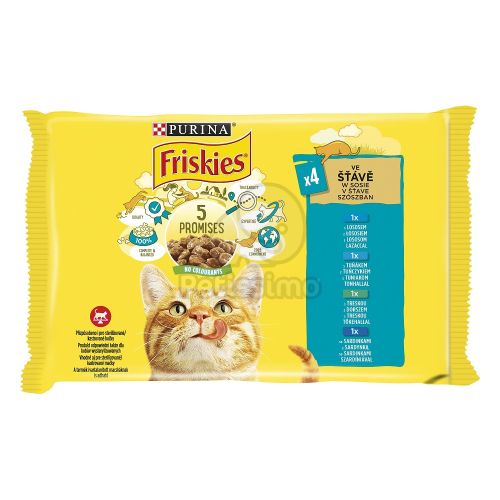 Friskies nedves macskaeledel szószban - lazaccal, tonhallal, szardíniával, tőkehallal 4 x  85 g